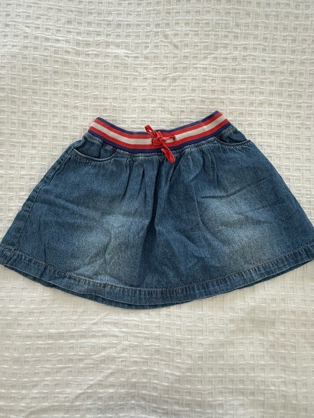 Mini Boden Denim Kids Skirt with Red Striped Waistband